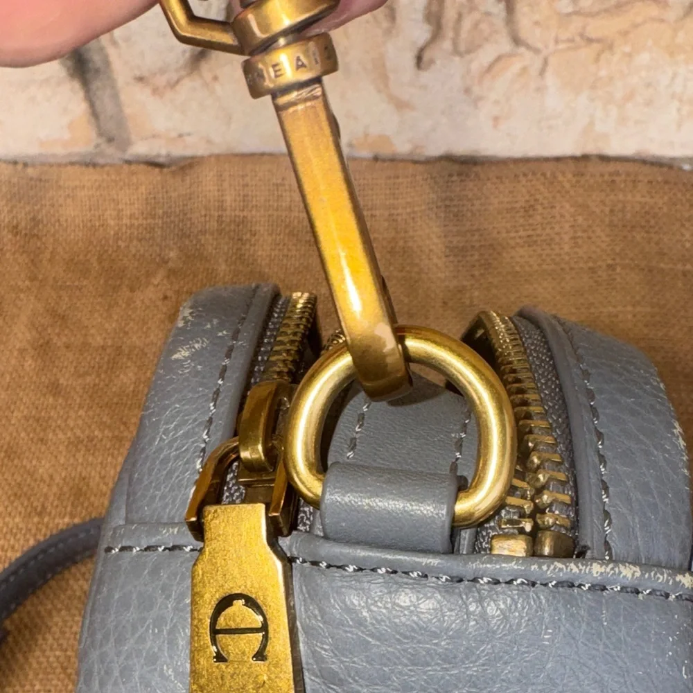 Etienne Aigner Gray Leather Crossbody Bag Purse Logo Camera Bag Stella Mini